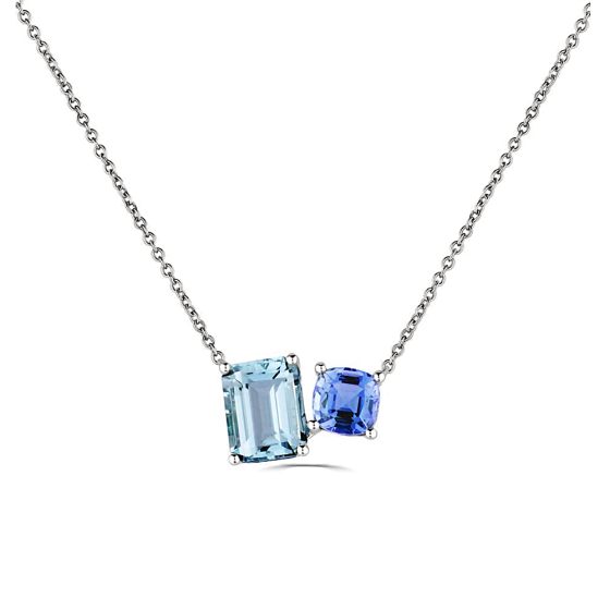 3.05ct Emerald and Cushion Aqaumarine and Tanzanite Necklace