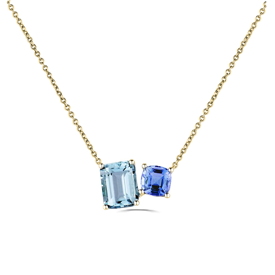 3.05ct Emerald and Cushion Aqaumarine and Tanzanite Necklace