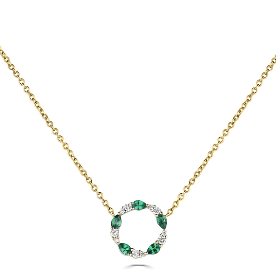 0.45ct VS/F-G Green Emerald and Diamond Circle Necklace