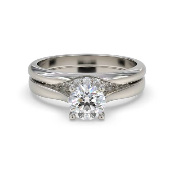 Round Diamond Shoulder Set Ring With Matching Band