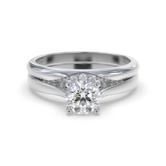 Round Diamond Shoulder Set Ring With Matching Band