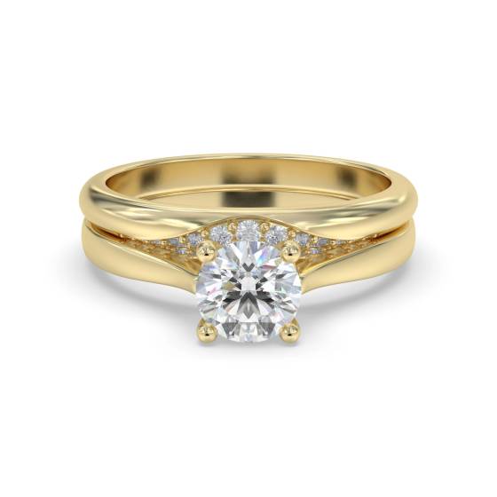 Round Diamond Shoulder Set Ring With Matching Band