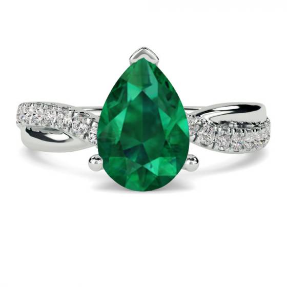 Fancy Emerald Green Pear Diamond Shoulder Set Ring