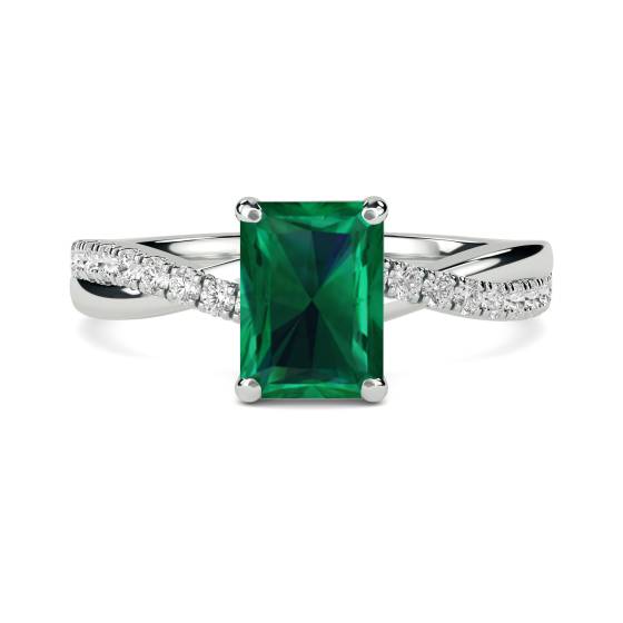 Fancy Emerald Green Radiant Diamond Shoulder Set Ring