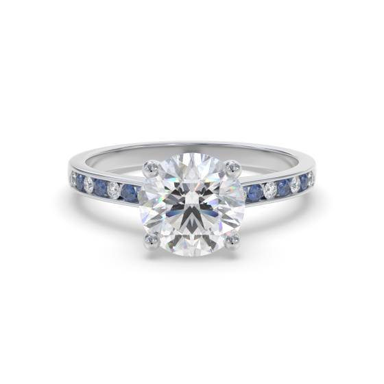 Blue Sapphire And Round Diamond Engagement Ring