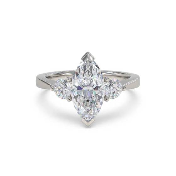 Modern Marquise and Round Diamond Trilogy Ring