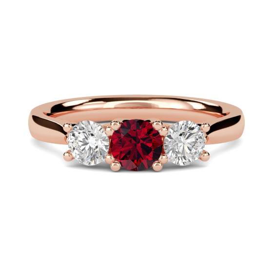 3 Stone Ruby Diamond Ring With Shoulder Diamonds