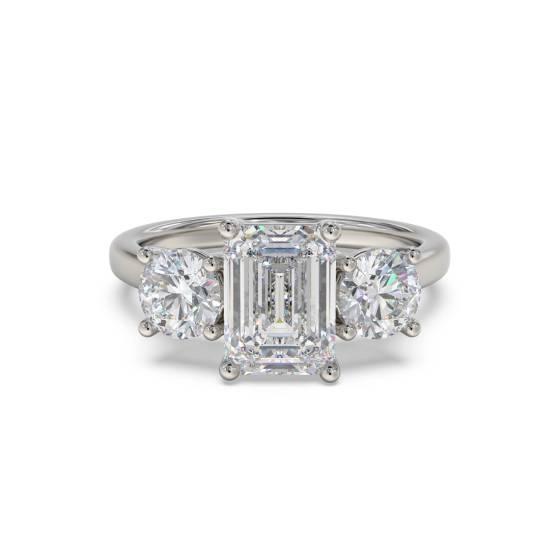 Emerald and Round Diamond Trilogy Ring