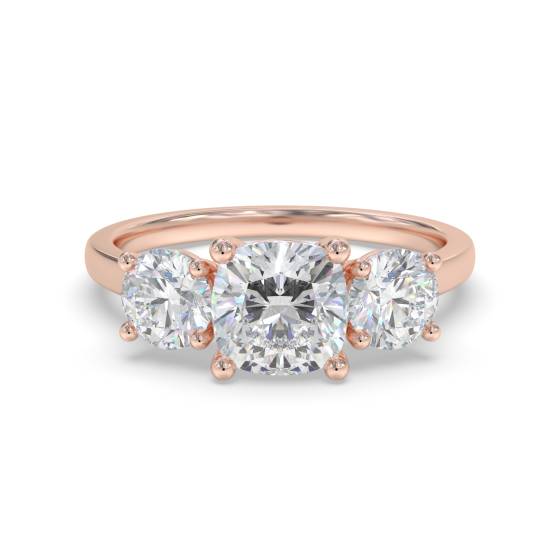 Modern Cushion and Round Diamond Trilogy Ring