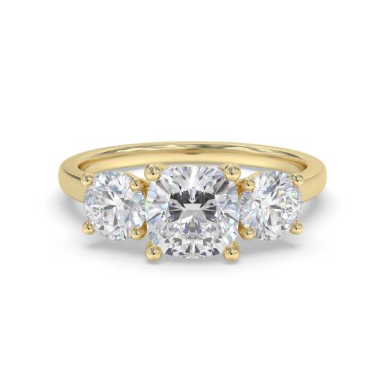 Modern Cushion and Round Diamond Trilogy Ring