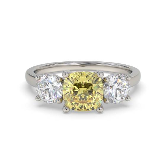 Yellow Cushion Diamond Trilogy Ring