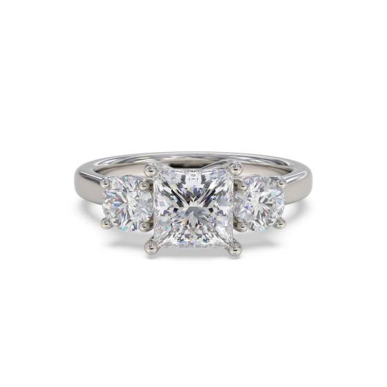 Princess and Round Diamond Trilogy Ring