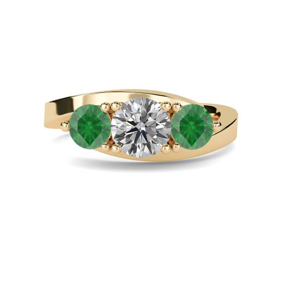 3 Stone Emerald Diamond Ring With Shoulder Diamonds