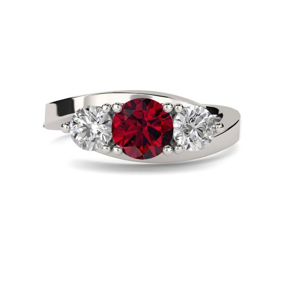 Modern Round Diamond and Ruby Trilogy Ring