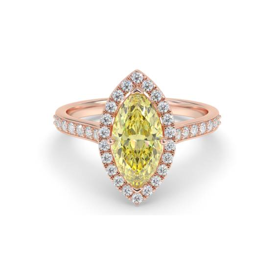 Fancy Yellow Marquise Diamond Single Halo Shoulder Set Ring