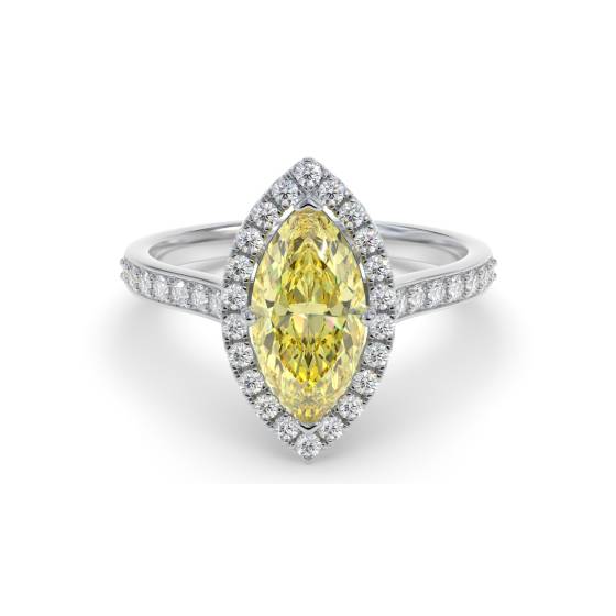 Fancy Yellow Marquise Diamond Single Halo Shoulder Set Ring