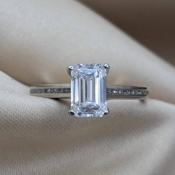 1.74ct VVS1/D Emerald Cut Lab Grown Diamond Shoulder Set Ring
