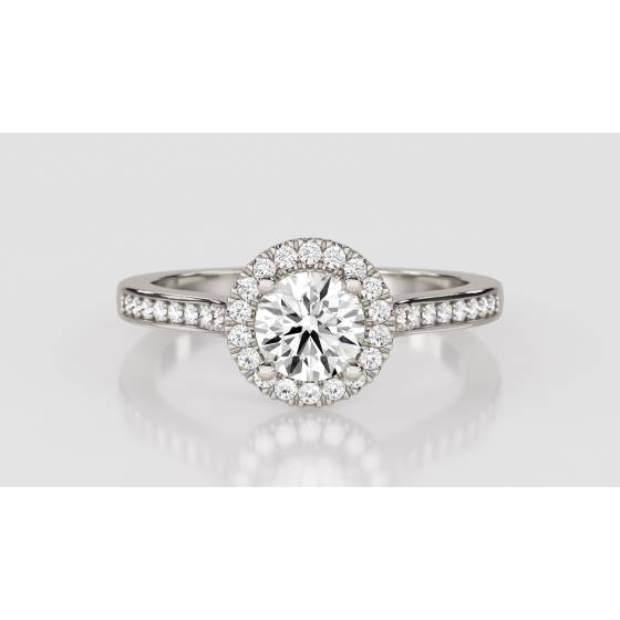 1.34ct VVS2/D Lab Grown Round Diamond Halo Shoulder Set Ring in Platinum
