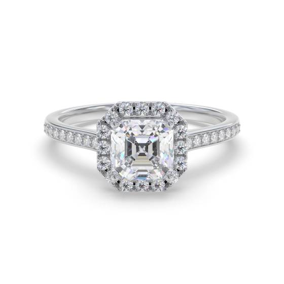 1.34ct IF/D Asscher Cut Lab Grown Diamond Halo Shoulder Set Ring