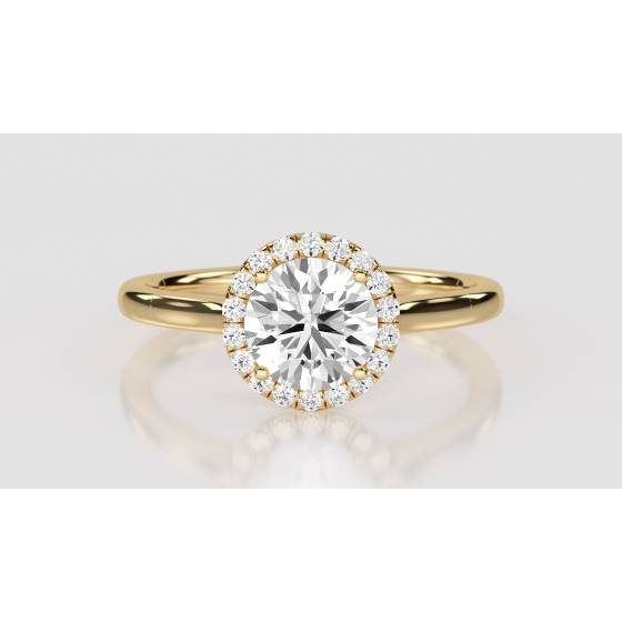 1.24ct VVS2/D Lab Grown Round Diamond Halo Ring in 18k Yellow Gold