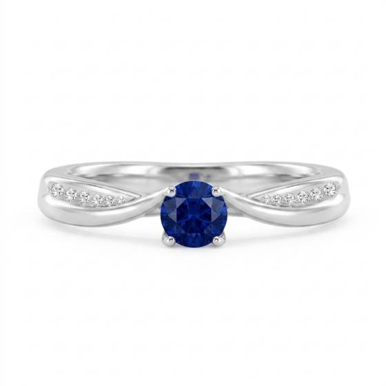 0.89ct Round Cut Blue Sapphire Gemstone Shoulder Set Ring