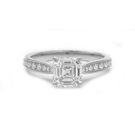 0.81ct VVS2/D Asscher Cut Natural Diamond Shoulder Set Ring