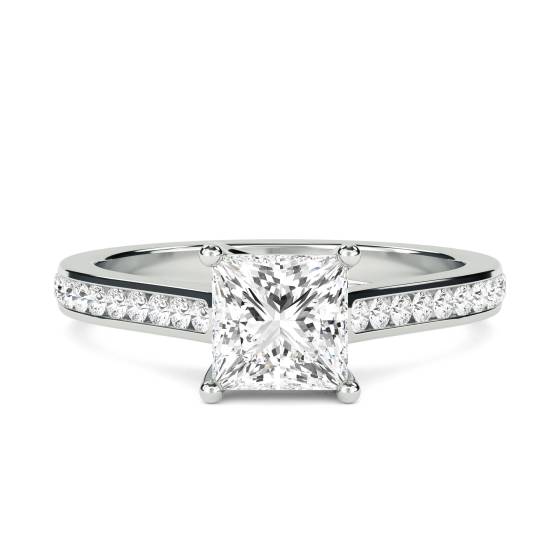 1.01ct I1/F Princess Cut Natural Diamond Shoulder Set Ring
