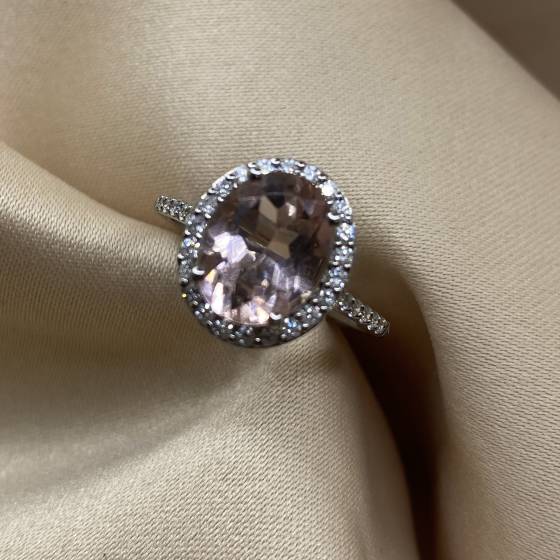 2.41ct VS/F Oval Cut Morganate Gemstone Halo Shoulder Set Ring