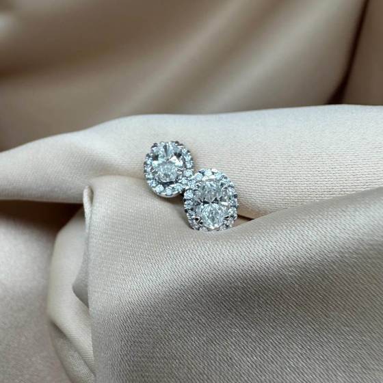 1.17ct SI/F-G Round Cut Natural Diamond Halo Earrings