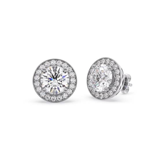 Elegant Round Diamond Single Halo Earrings