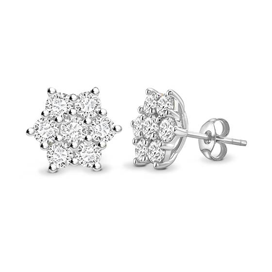 Round Diamond Flower Cluster Earrings
