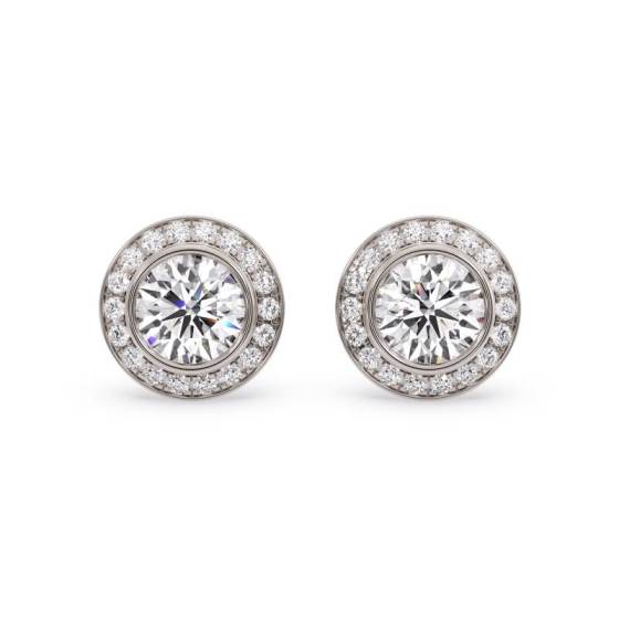 Modern Round Diamond Halo Cluster Earrings