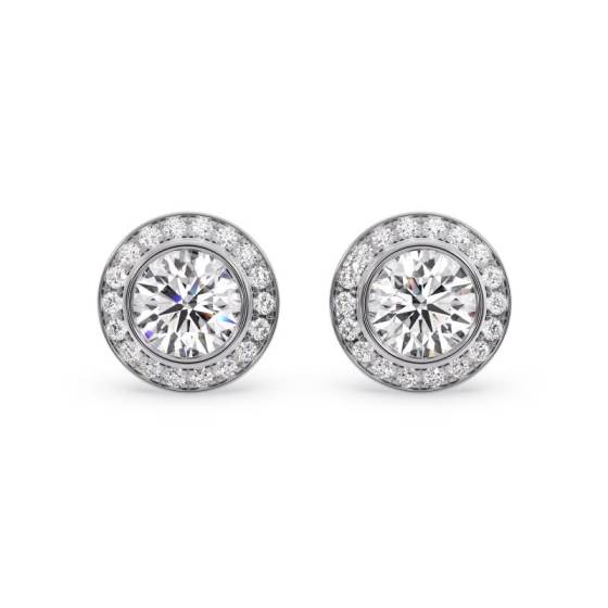 Modern Round Diamond Halo Cluster Earrings