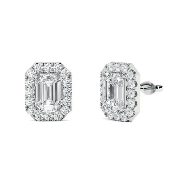 1.50ct VS/E-F Lab Grown Emerald Diamond Halo Earrings in 18k White Gold