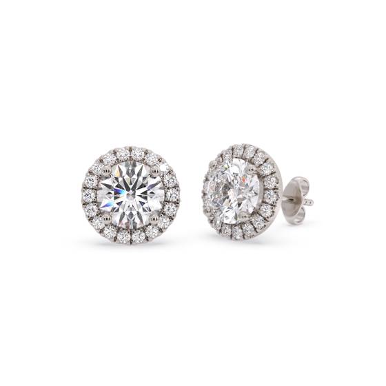Round Diamond Single Halo Earrings