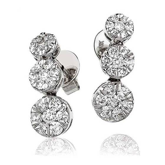 1.01ct VVS/D-E Round Cut Labgrown Diamond Cluster Trilogy Drop Earrings
