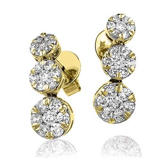 1.01ct VVS/D-E Round Cut Labgrown Diamond Cluster Trilogy Drop Earrings