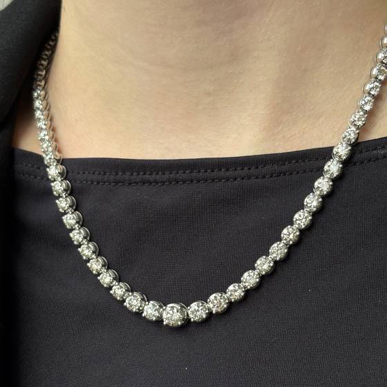 19.50ct SI/GH Round Cut Natural Diamond 16 Inches Tennis Necklace