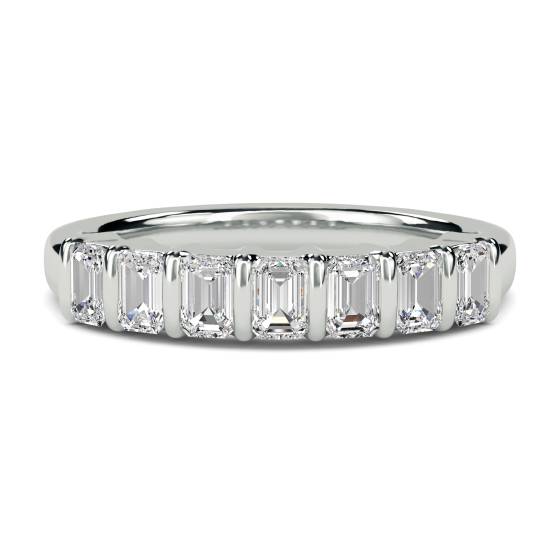 0.70ct VS2/F Natural Baguette Diamond 7 Stone Eternity Ring in 18k White/Yellow gold