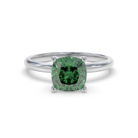 Fancy Emerald Green Cushion Diamond Solitaire Ring
