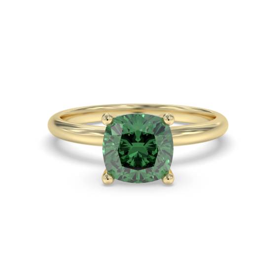 Fancy Emerald Green Cushion Diamond Solitaire Ring