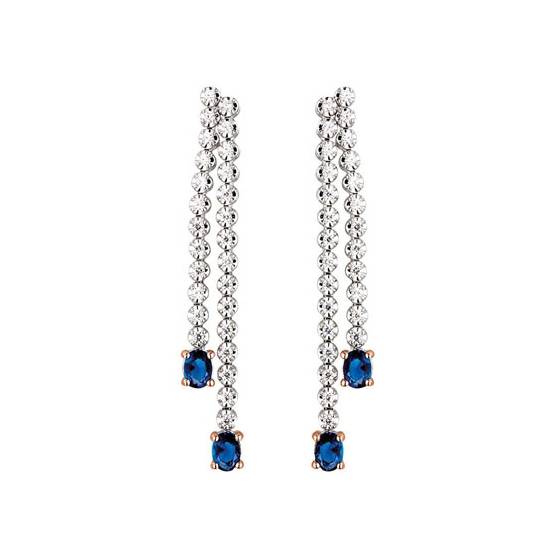 1.00ct VS/F-G Double Row Drop Earrings Diamond and Blue Sapphire