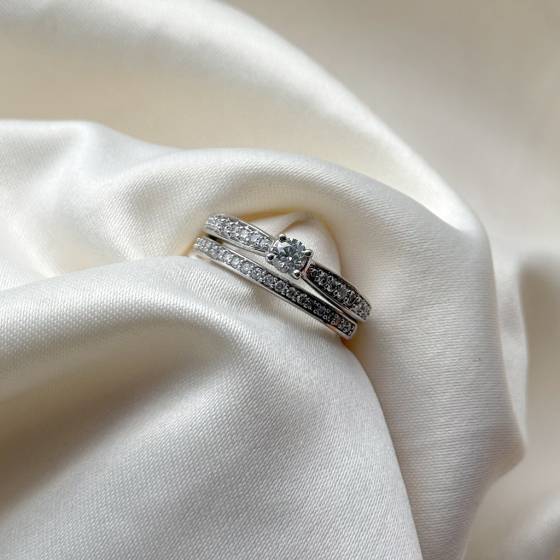 0.45ct VS/E-F Natural Round Diamond Bridal Set Ring in Platinum