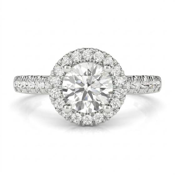 0.50ct VS/F-G Round Cut Natural Diamond Halo Shoulder Set Ring