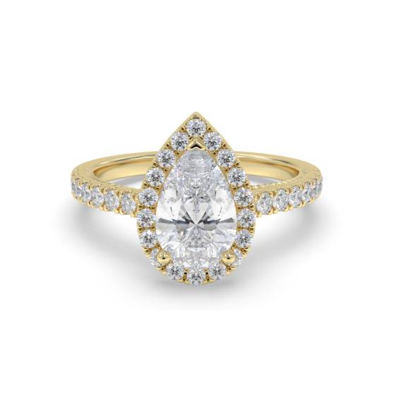 1.25ct Pear Diamond Halo Round Milgrain Side Detail Shoulder Set Ring