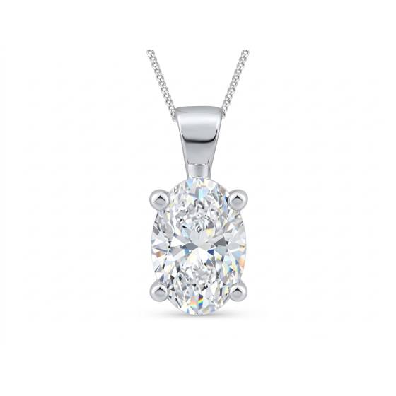 1.00ct VVS1/D-E Lab Grown Oval Diamond Four Claw Solitaire Pendant in 9k White Gold