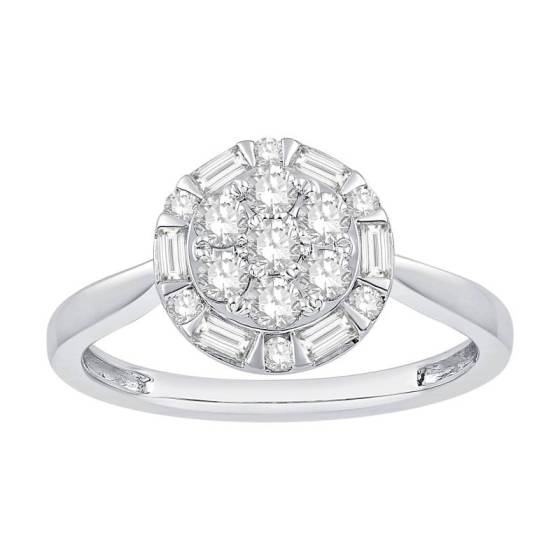 0.49ct VS/E-F Round Cut Natural Diamond Halo Cluster Ring