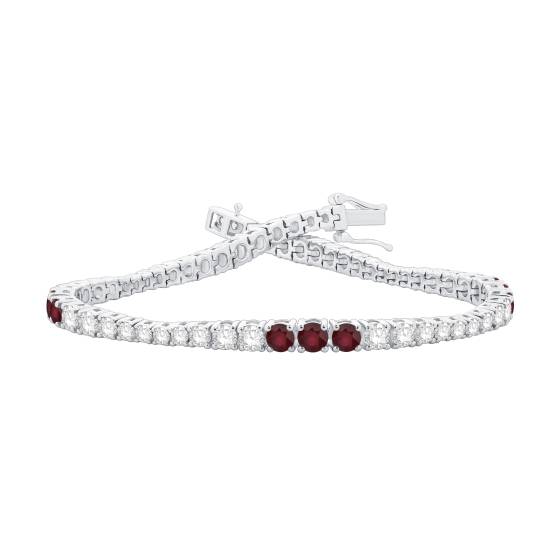 5.00ct VS/E-F Round Cut Ruby Gemstone and Diamond 7.25 Inches Tennis Bracelet