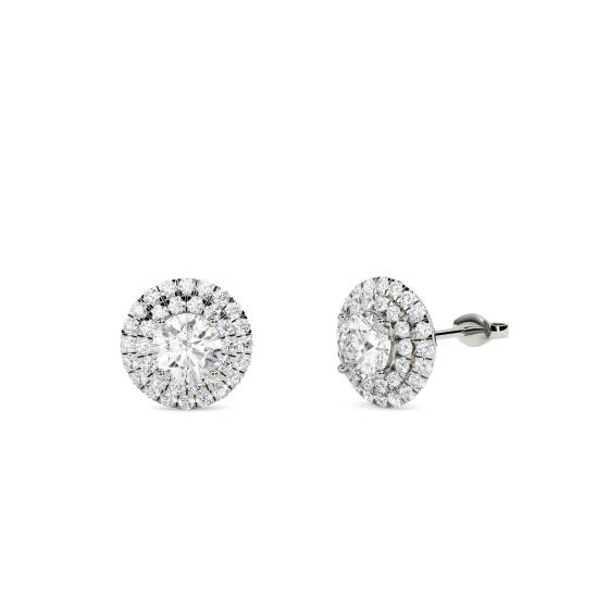 1.00ct SI2/G Round Cut Natural Diamond Double Halo Stud Earrings