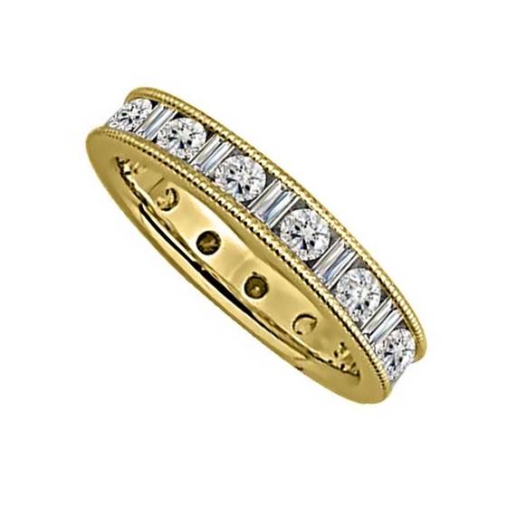 1.50ct Milgrain Round and Baguette Diamond Full Eternity Ring